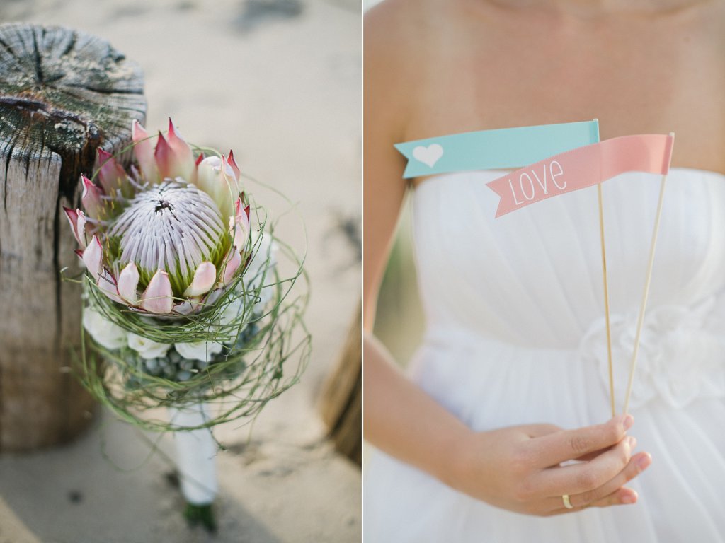 Photo close-up of wedding bouquet at the beach